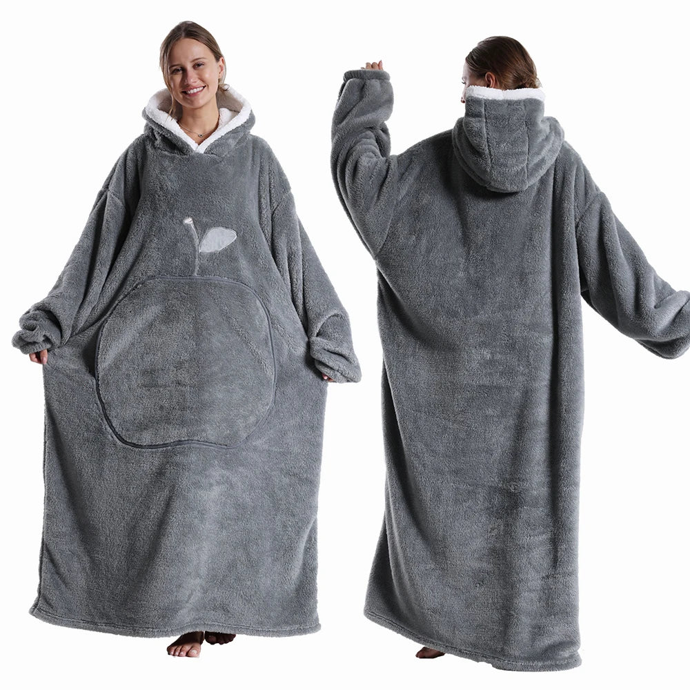 Oversized Wearable Blanket Hoodie – Plush Fleece with Sleeves, Hood & Pocket, 40 Designs