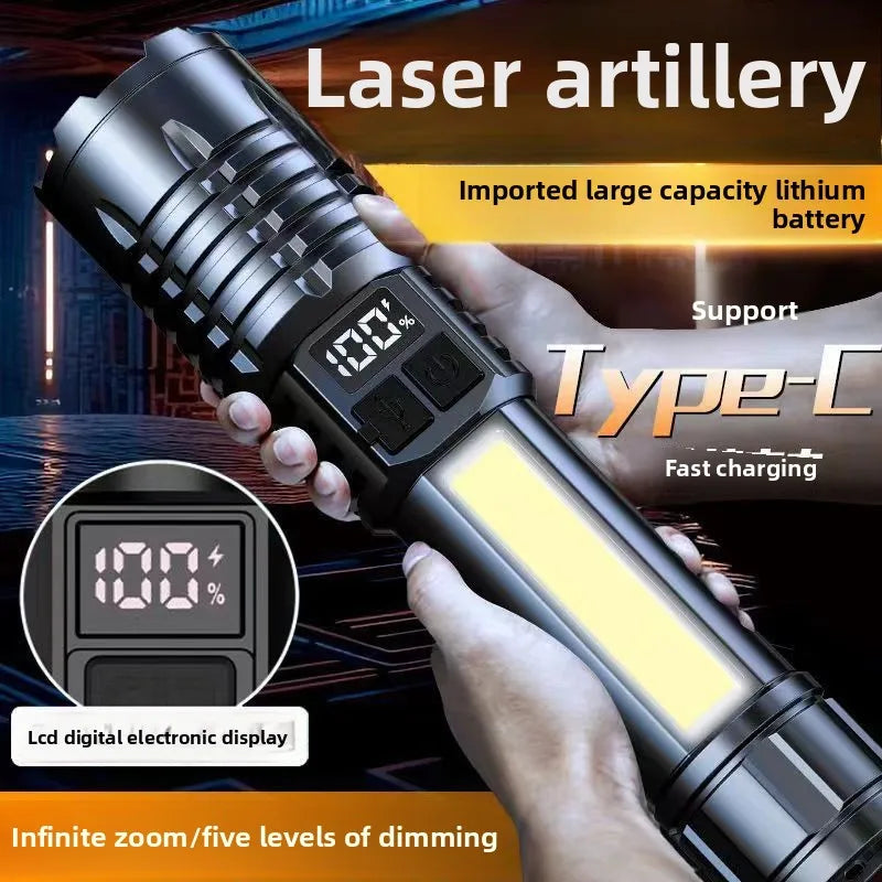 1000 Lumen LED Flashlight with COB Side Lamp – Type-C Rechargeable, 7 Modes, IPX5 Waterproof