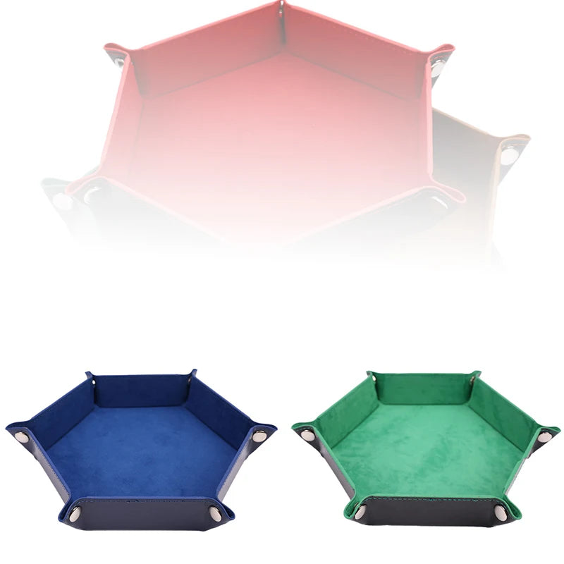 Foldable PU Leather Dice Tray – Hexagon & Square Folding Coin Tray for Dice Games