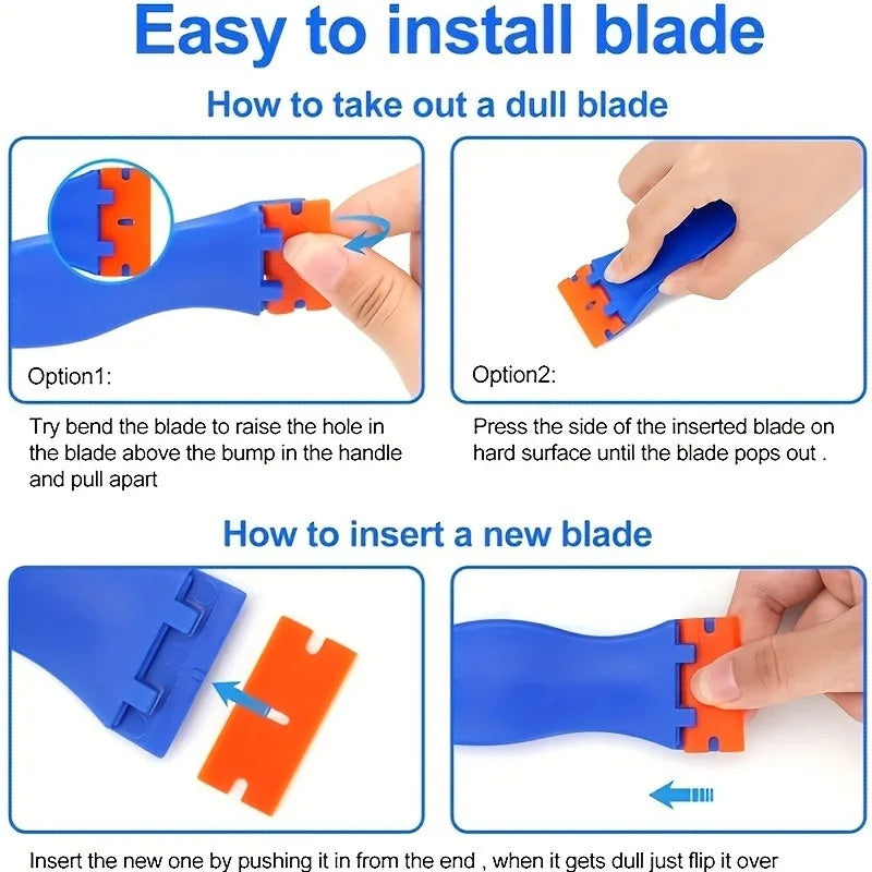 Scrape. Remove. Clean. — Multipurpose Plastic Scraper Set | Car Sticker Remover, Automotive Film Applying Tool & Glass Cleaning Scraper, 1 Scraper + 10 Blades