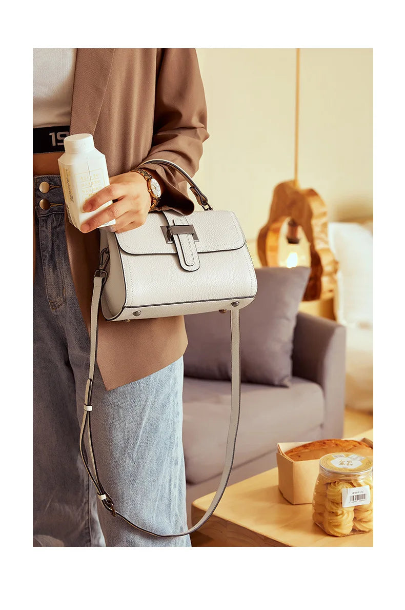 Genuine Cow Leather Square Satchel Shoulder Bag – All-Match Crossbody Messenger Handbag for Women