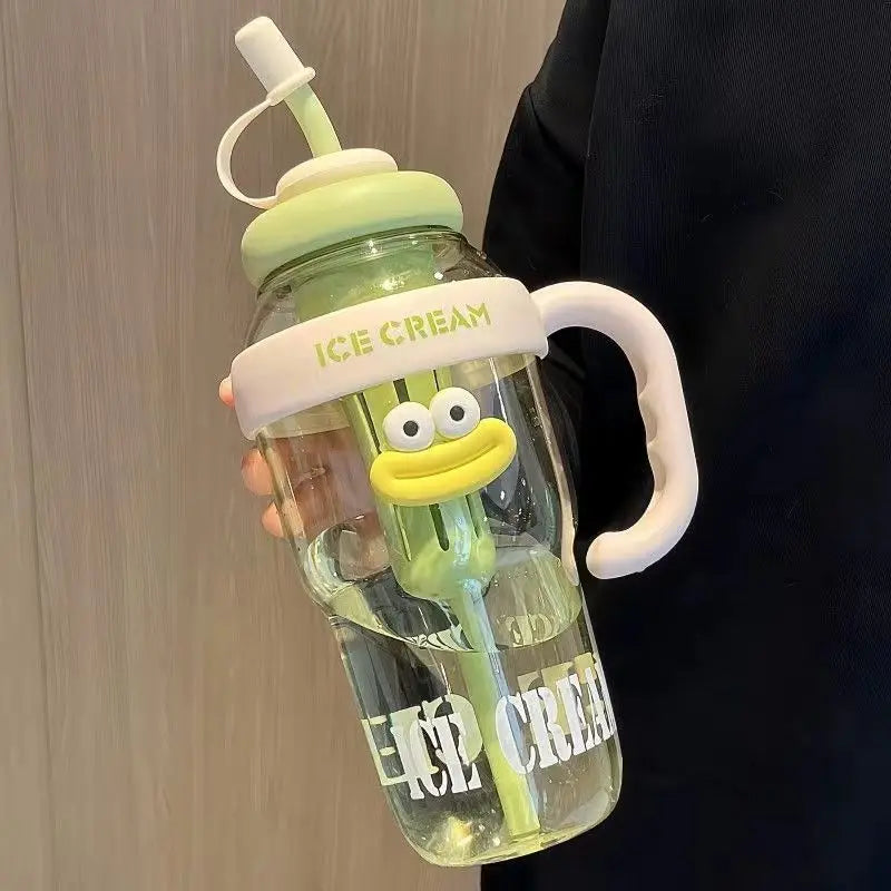 1100ml Cute Aesthetic Water Bottle with Straw & Tea Infuser – Large Capacity BPA-Free PC Cup for Women, Outdoor & Travel