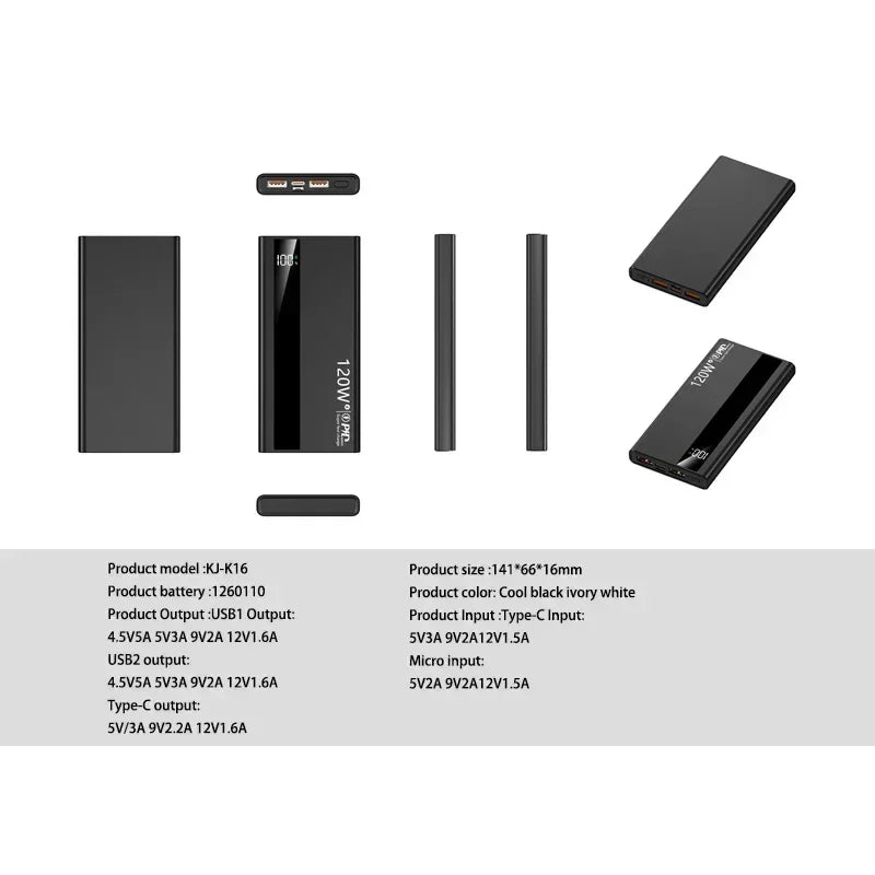 500000mAh Power Bank – 120W Fast Charging Large Capacity PD 20W Portable Charger for All Phones