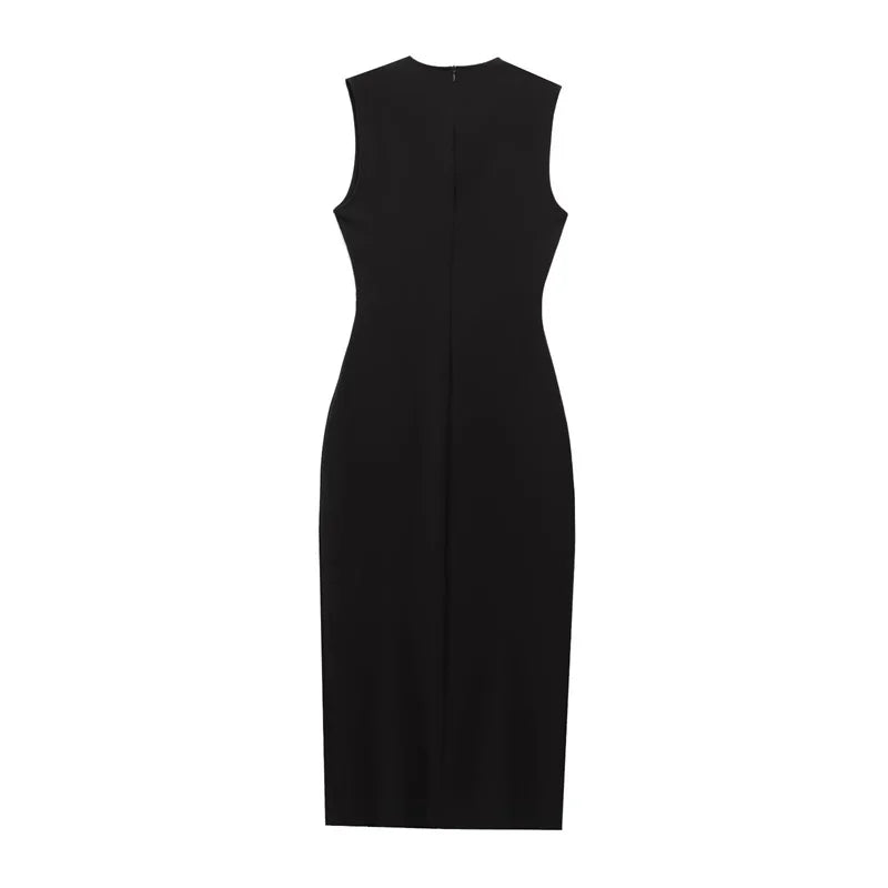 Button-Up Sleeveless Sundress — Slim A-Line Midi Casual Elegant Dress