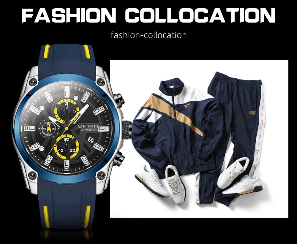MEGIR Men's Military Sport Watch | Waterproof Luminous Blue Silicone Strap Luxury Wristwatch