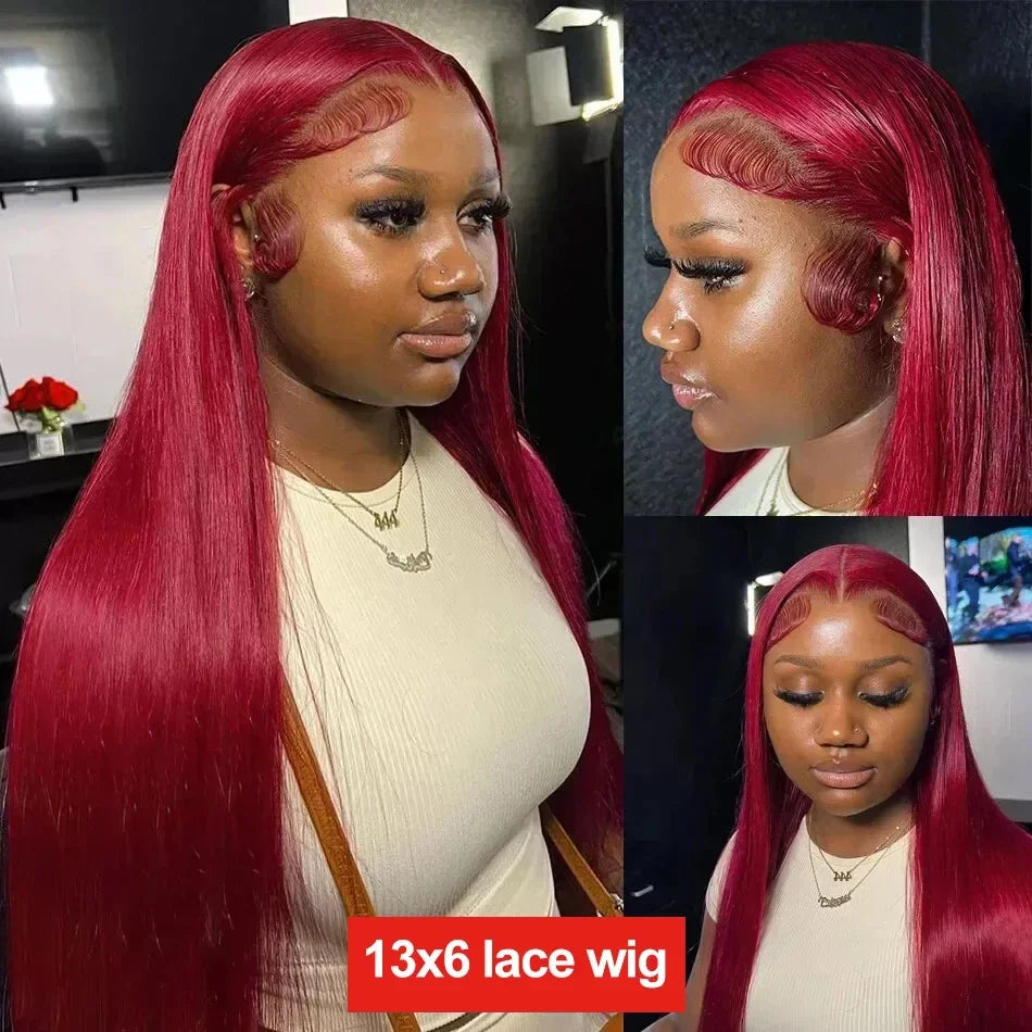 99J Burgundy Straight Lace Front Wig | 13x4 13x6 HD Lace 180% Density Pre-Plucked Peruvian Human Hair