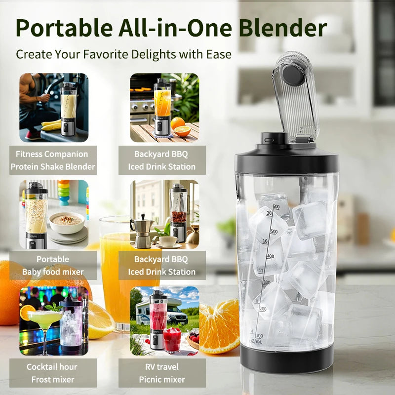 Portable Ice-Crushing Blender – 600ml High-Speed Smoothie & Frozen Drink Maker