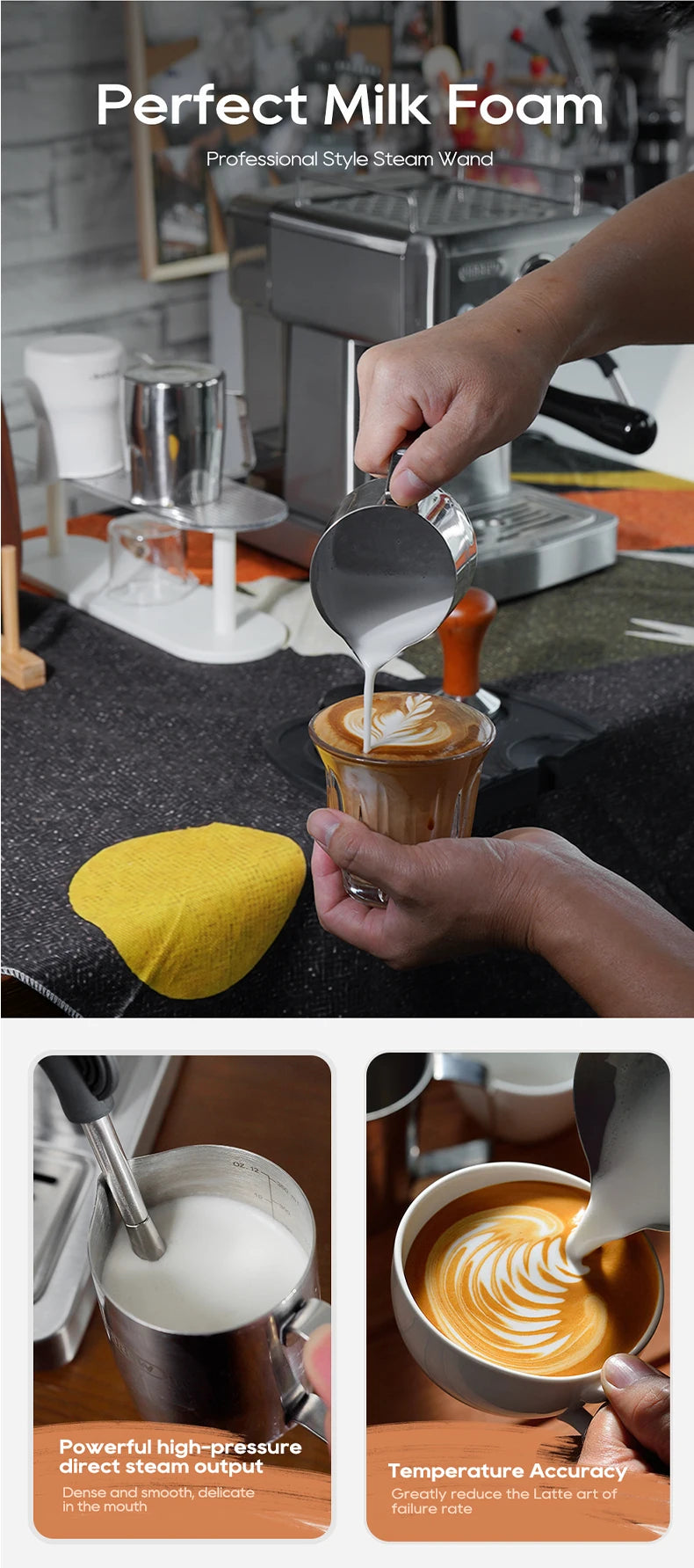HiBREW H10A 20-Bar Semi-Automatic Espresso Machine | 58mm Portafilter, Temperature Control, Stainless Steel