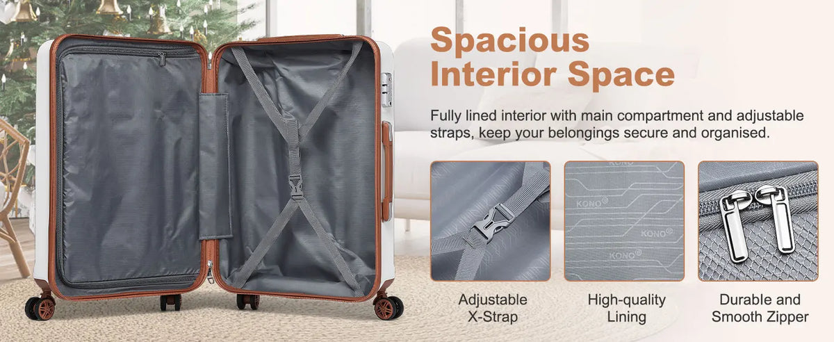 Kono ABS Luggage Set – TSA Lock & Spinner Wheels