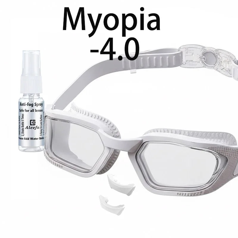 Myopia Swim Goggles for Adults – Anti-Fog HD Vision, Interchangeable Nose Bridges, Prescription -1.5 to -6.0