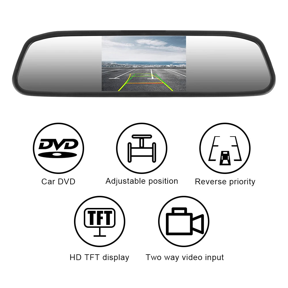 4.3" HD Car Rear View Mirror Parking Monitor — Backup Camera Display