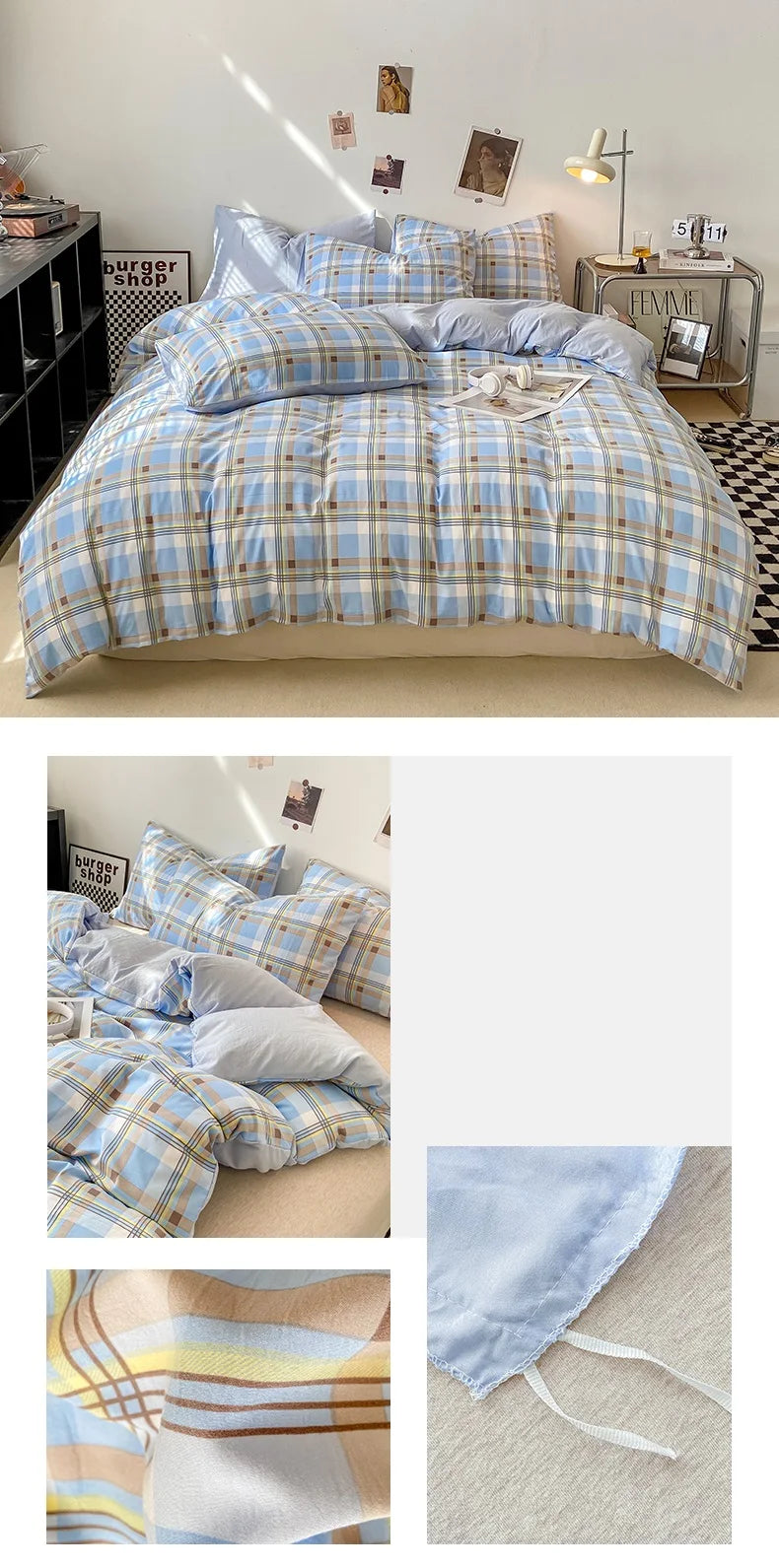 Plaid Double-Sided Quilt Cover – Skin-Friendly Duvet Cover, Single to King (No Pillowcase)