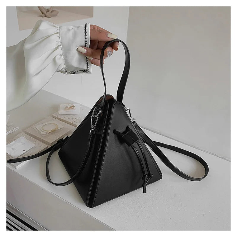Triangle Shape PU Shoulder Bag – Luxury Designer Hard Shell Crossbody Handbag for Women