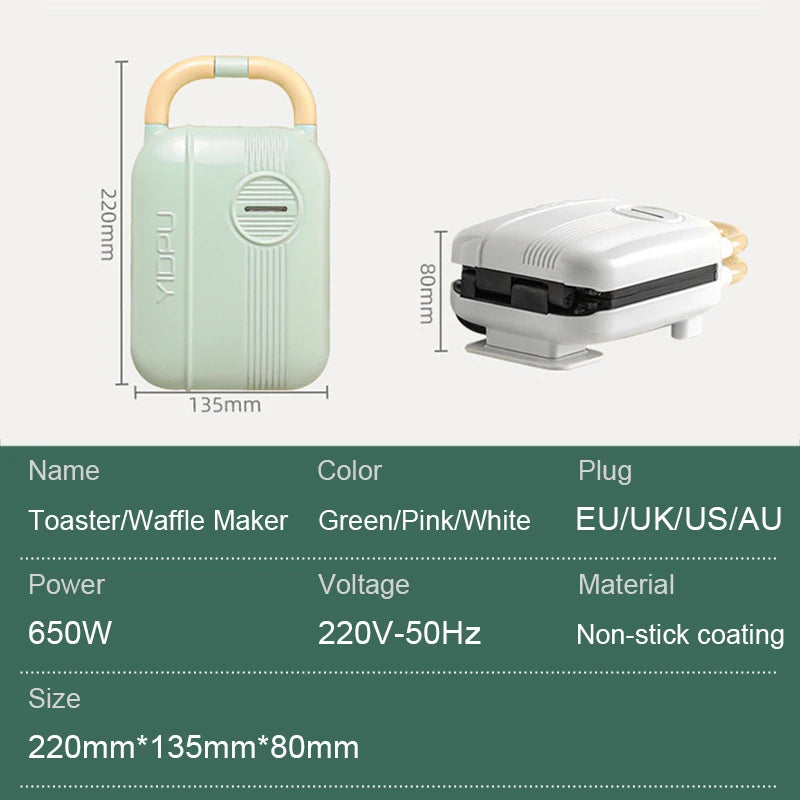 Mini Sandwich Maker & Breakfast Multi Cooker – Electric Toaster, Pancake, Waffle & Donut Maker for Kitchen
