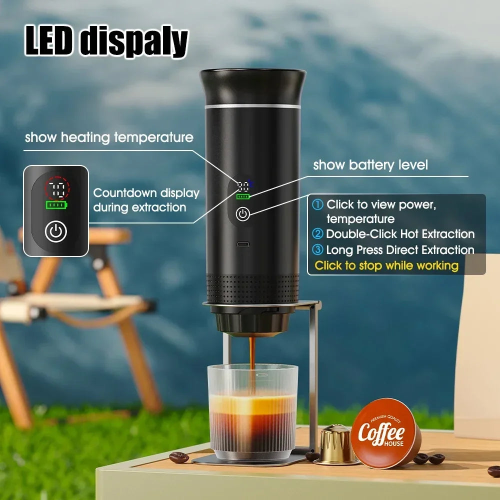 DENOKIN Portable Espresso Coffee Maker – 3-in-1 Capsule Machine with Digital Display for Car, Home & Camping
