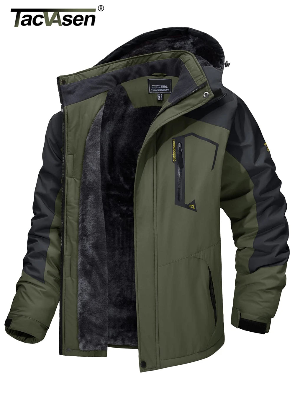 TACVASEN Fleece-Lined Mountain Hiking Jacket – Removable Hood Ski Snowboard Parka for Men