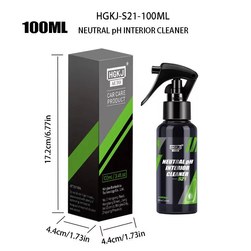 HGKJ S21 Car Interior Cleaner Spray — Water-Free Multipurpose Auto Dash, Leather & Fabric Cleaner