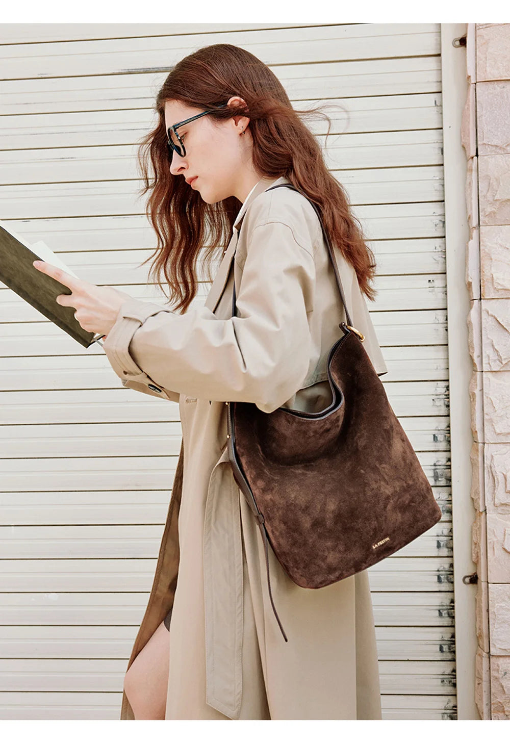 LA FESTIN Genuine Leather Bucket Bag – Designer Crossbody Shoulder Handbag for Women