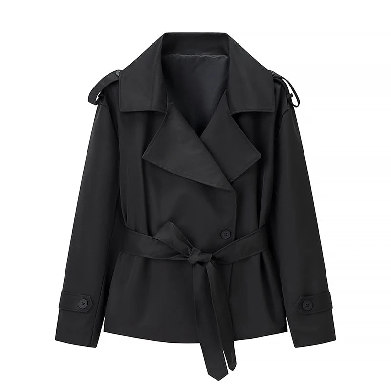 Women's Double-Breasted Cropped Trench Coat – Chic Vintage Office Jacket
