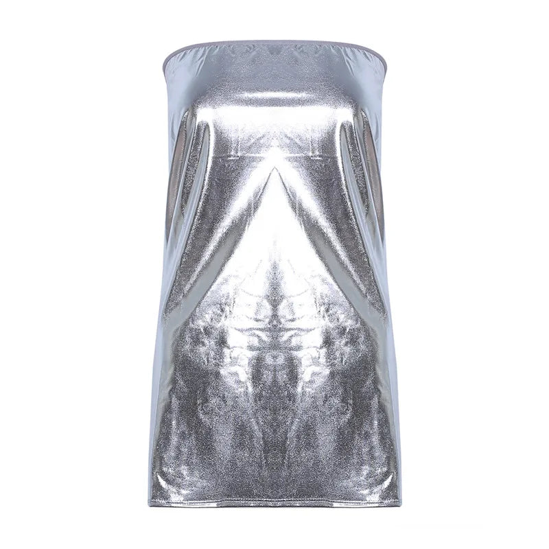 PU Leather Chest Wrap Mini Dress — Sleeveless Solid Clubwear Skirt