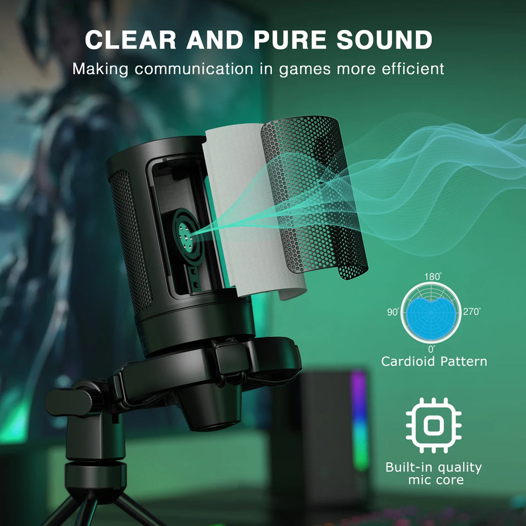 AmpliGame RGB USB Gaming Microphone with Mute — FIFINE A2
