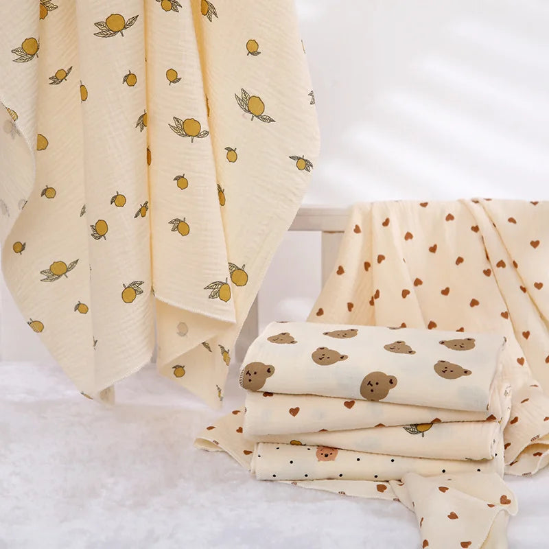 Cartoon Print Cotton Muslin Baby Swaddle Blanket – Soft Breathable Newborn Receiving Blanket