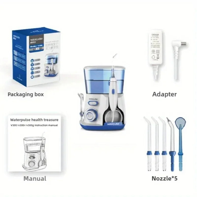 Waterpulse V300 Electric Water Flosser – 800ml Tank, 10 Pressure Settings, 5 Nozzles, Braces & Gum Care