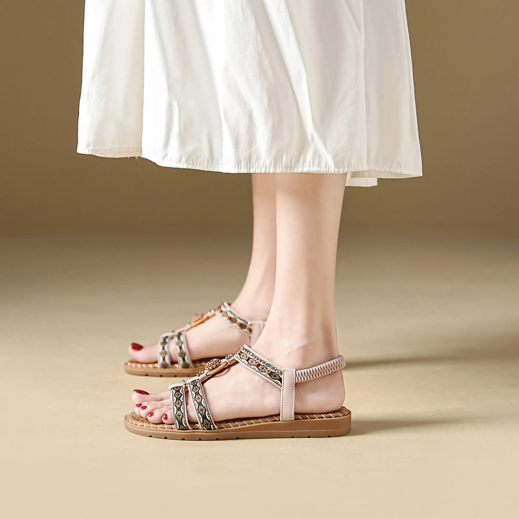 Women's Bohemian Flat Beach Sandals – Anti-Slip Elegant One-Line Sandals