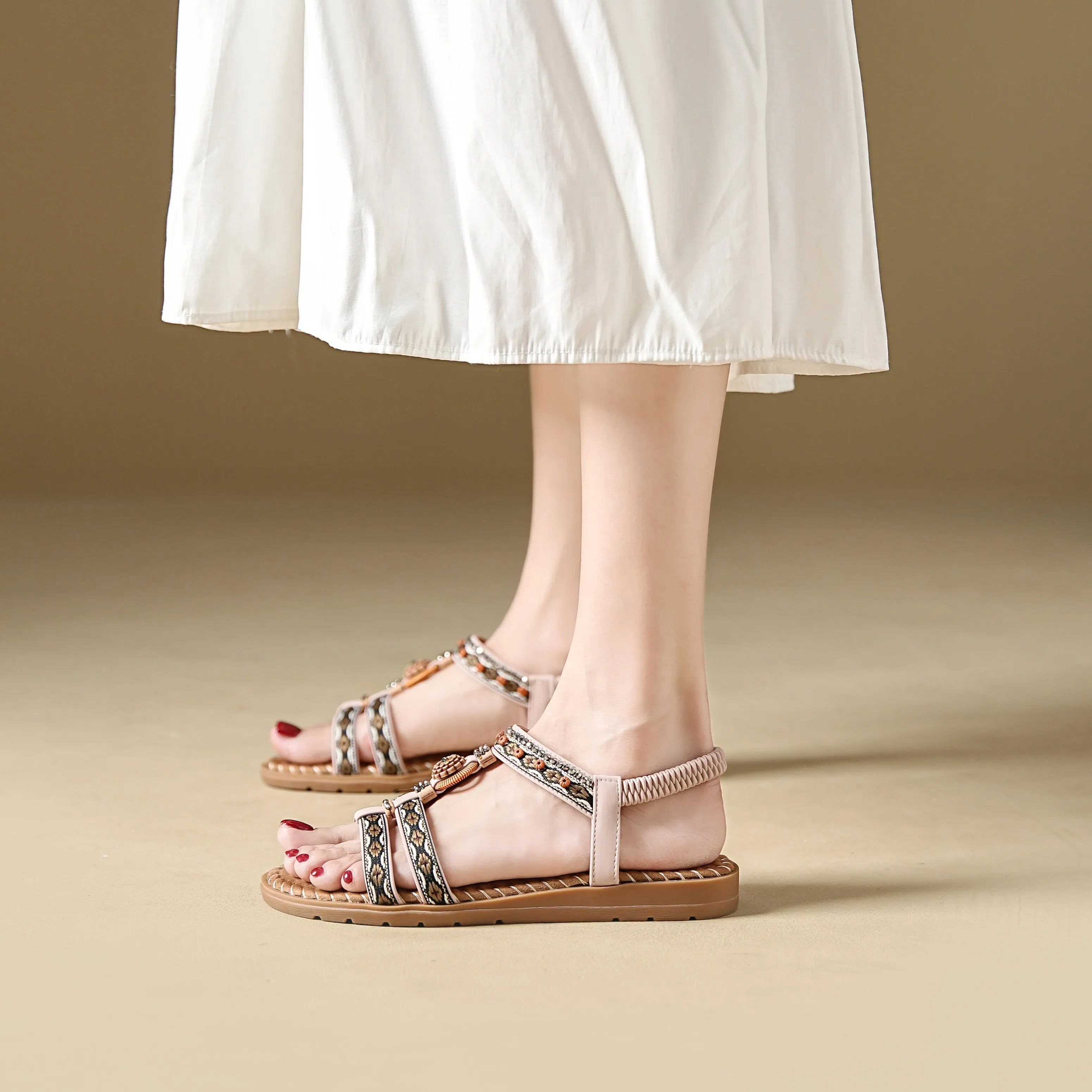 Women's Bohemian Flat Beach Sandals – Anti-Slip Elegant One-Line Sandals