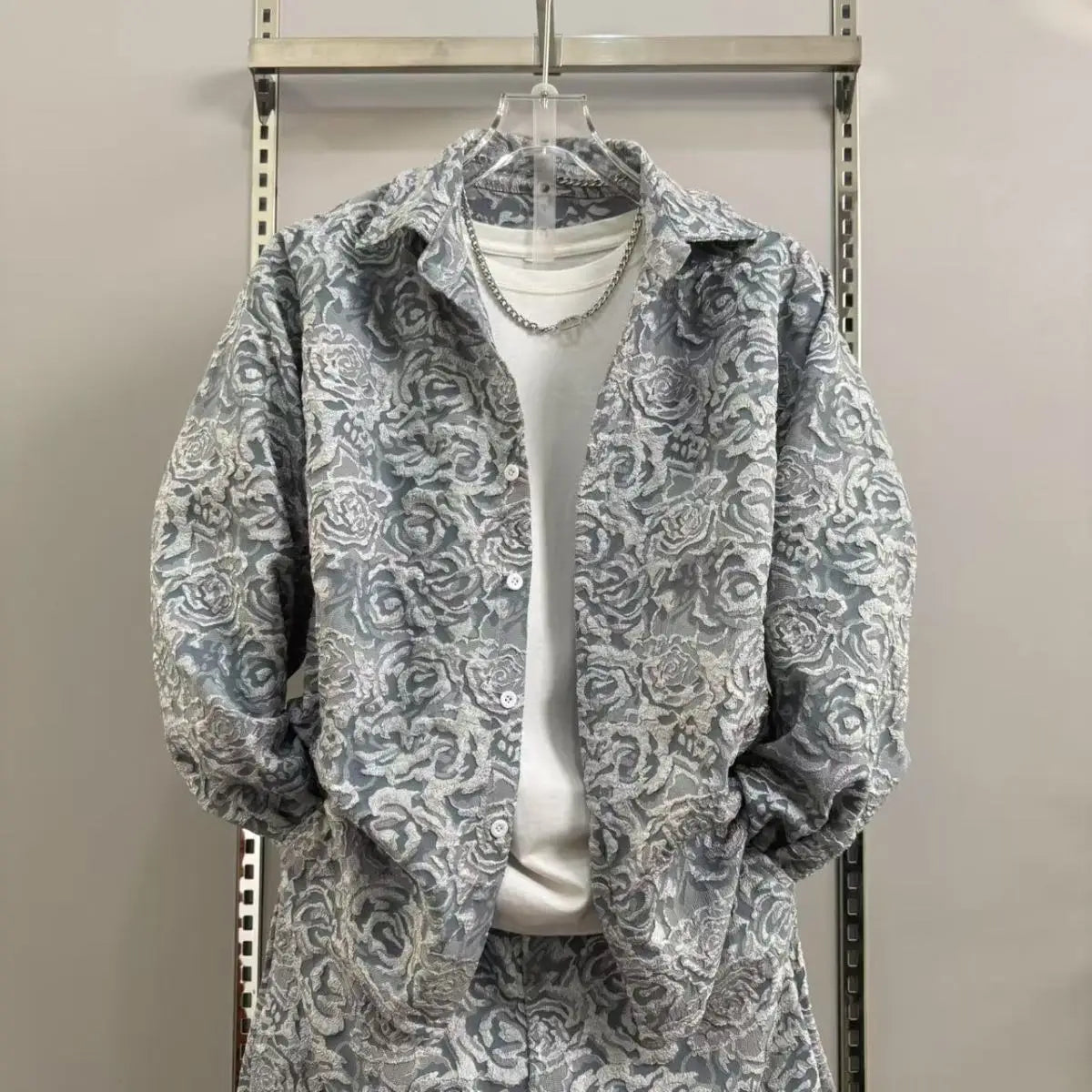 Men's Sporty Lapel Jacquard Long Sleeve Shirt & Pants 2-Piece Set – Spring Autumn Fashion