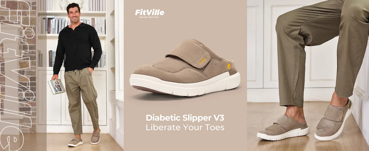 FitVille Men's Diabetic Wide Slippers – Slip-On Casual Walking Shoes with Arch Support for Swollen Feet & Flip Flop Style Comfort