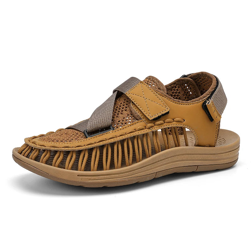 Men's Handmade Woven Beach Sandals – Breathable Casual Flat Sandals