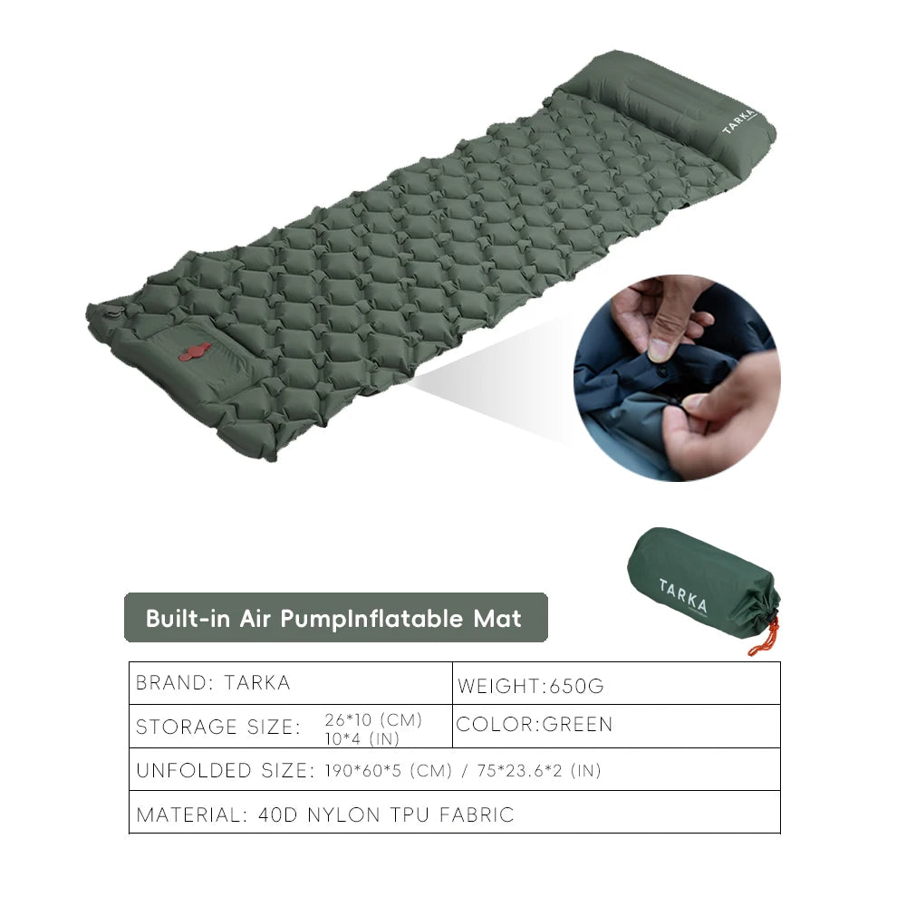 TARKA Inflatable Camping Mat with Pillow – Self-Inflating Air Mattress for Hiking, Climbing & Outdoor