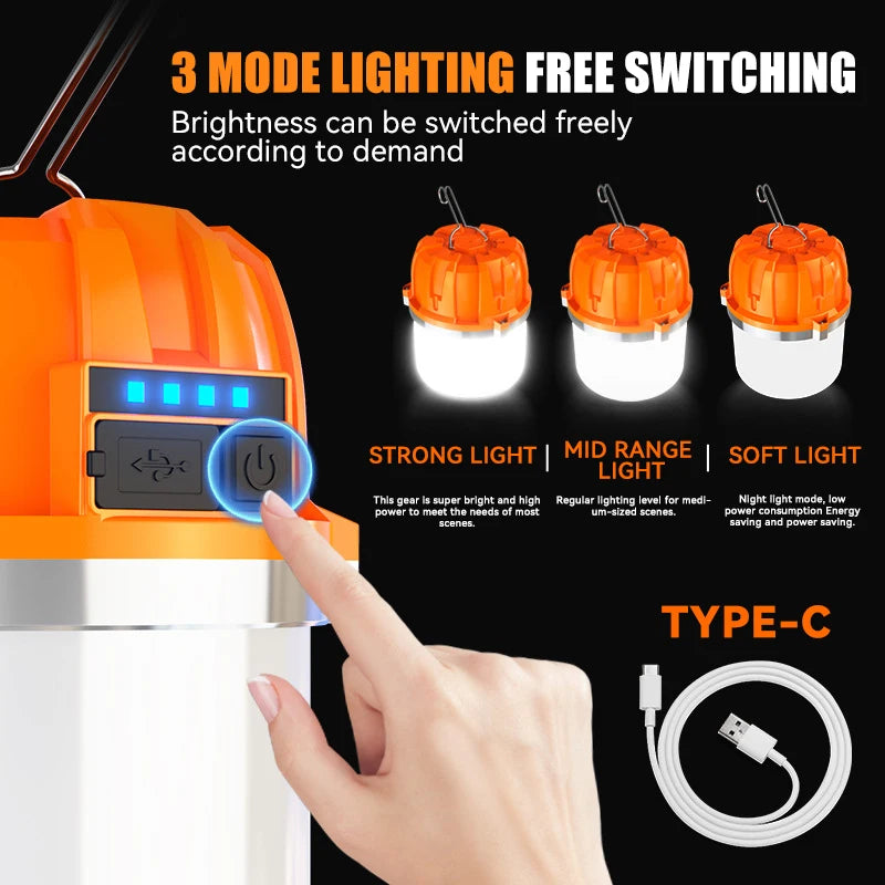 LONGRIVER LED Camping Lantern – USB Rechargeable, Power Bank, 4-Mode, 8–48hr Runtime, IPX4 Outdoor Light