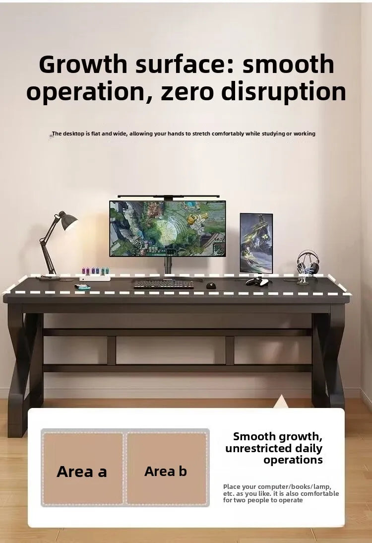 Solid Wood Core Gaming & Home Office Desk — E0 Eco-Friendly, Dual Cable Management, Multiple Sizes & Styles
