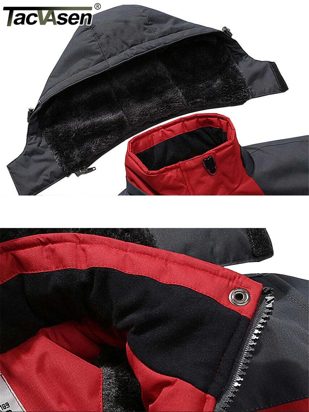 TACVASEN Fleece-Lined Mountain Hiking Jacket – Removable Hood Ski Snowboard Parka for Men