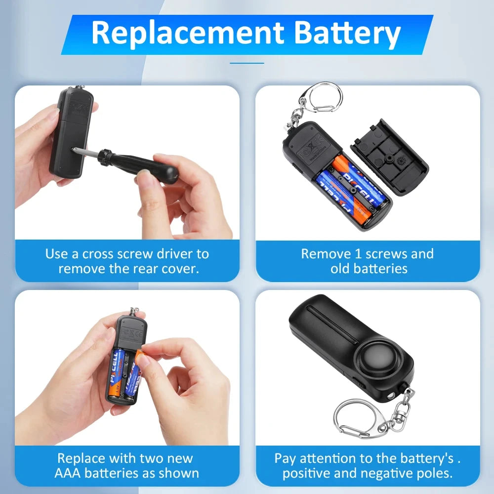 130dB Personal Safety Alarm Keychain with LED Light – Rechargeable Self Defense