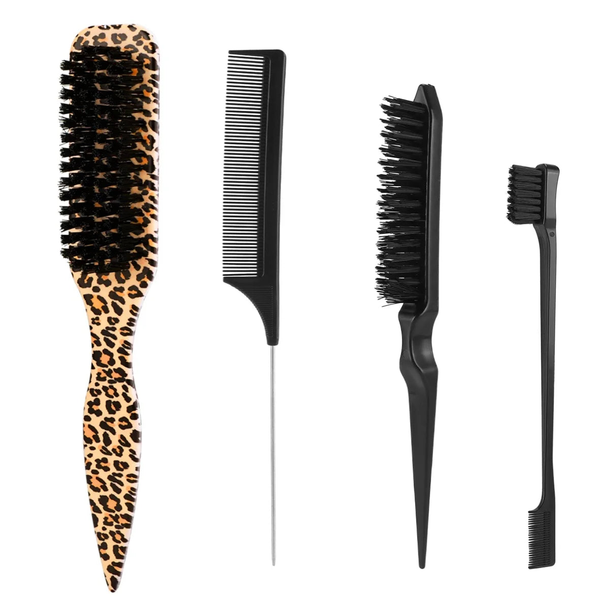 4-Piece Boar Bristle Hair Brush Set – Slick Back, Edge Control & Baby Hair Smoothing