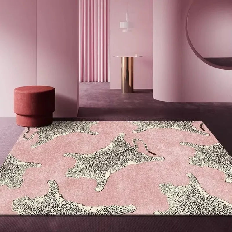 Leopard Print Plush Lounge Rug – Light Luxury Non-Slip Flannel Carpet for Living Room & Bedroom