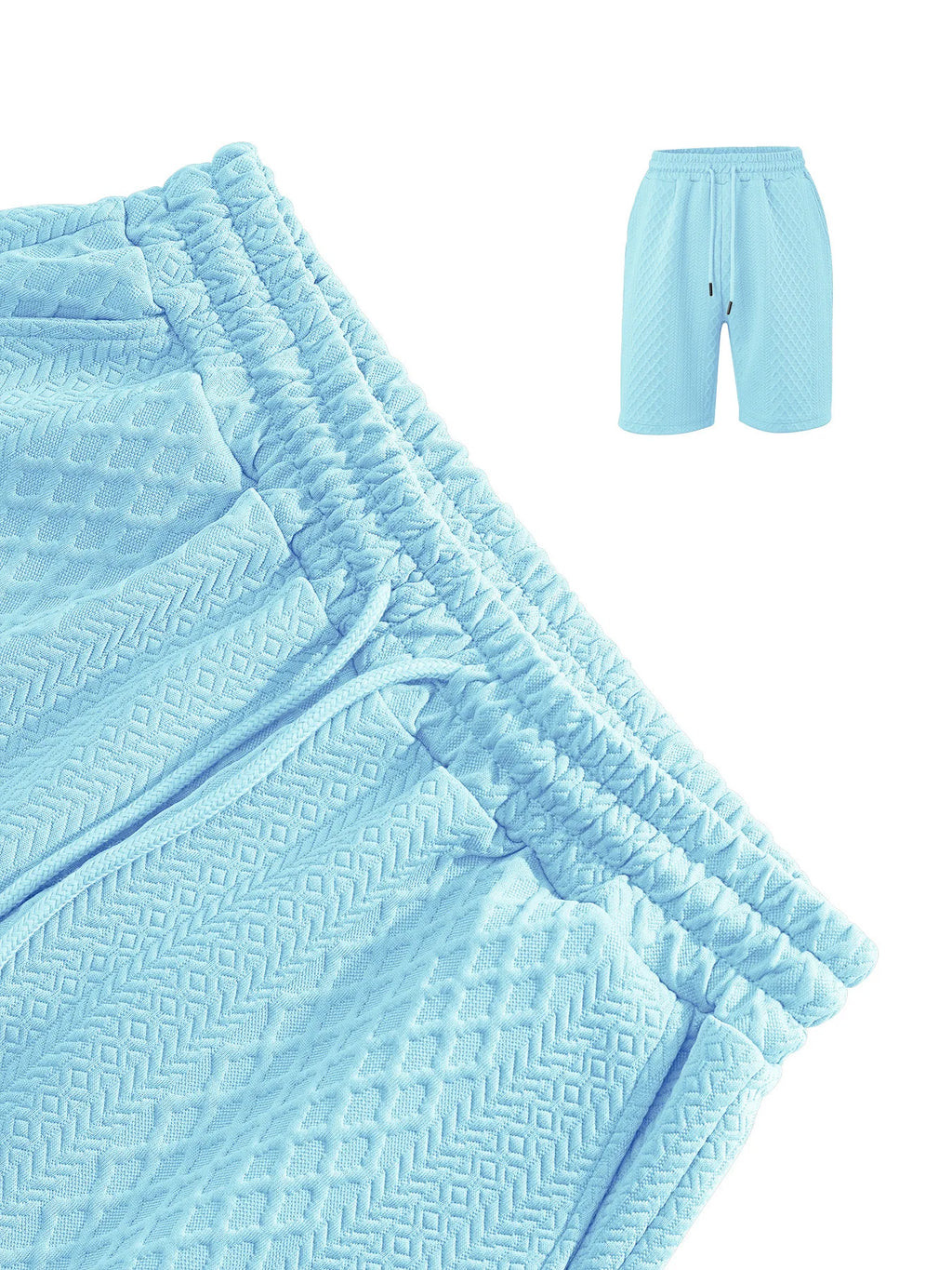 Men's Jacquard Polo Shirt & Drawstring Shorts Casual Summer 2-Piece Set