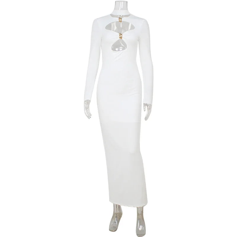 Elegant Evening Dress Dresses For Woman Party Wedding Vestido Lady Temperament Simple Style Long Sleeves Solid Color Package Hip