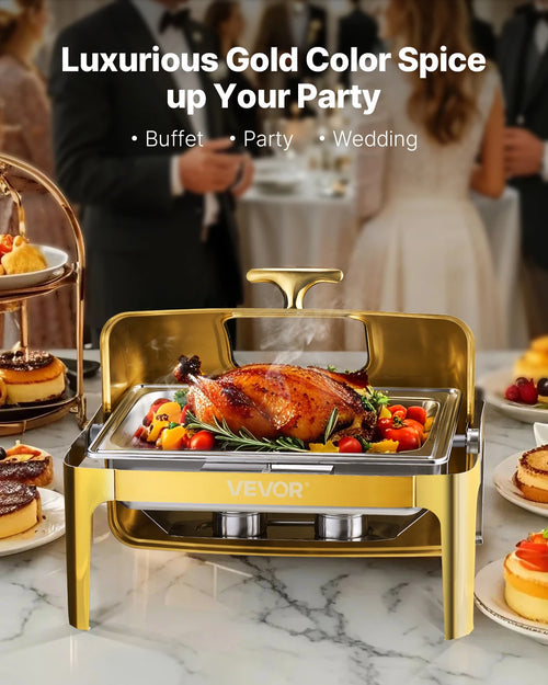 9 Qt Roll Top Chafing Dish Buffet Server — Stainless Steel Chafer with Visible Lid