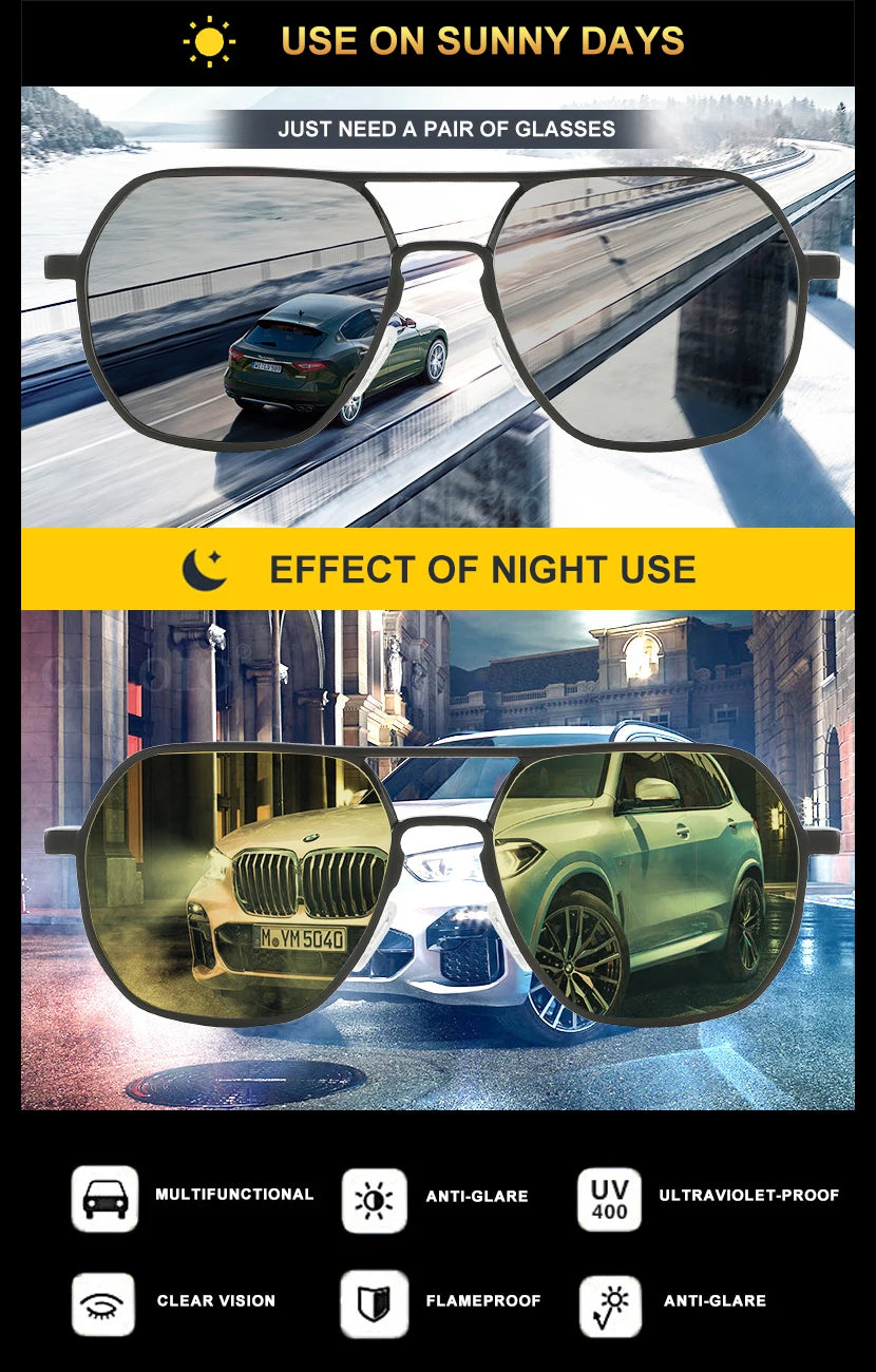 CLLOIO Anti-Glare Day & Night Vision Sunglasses | Polarized Photochromic UV400 Driving Glasses