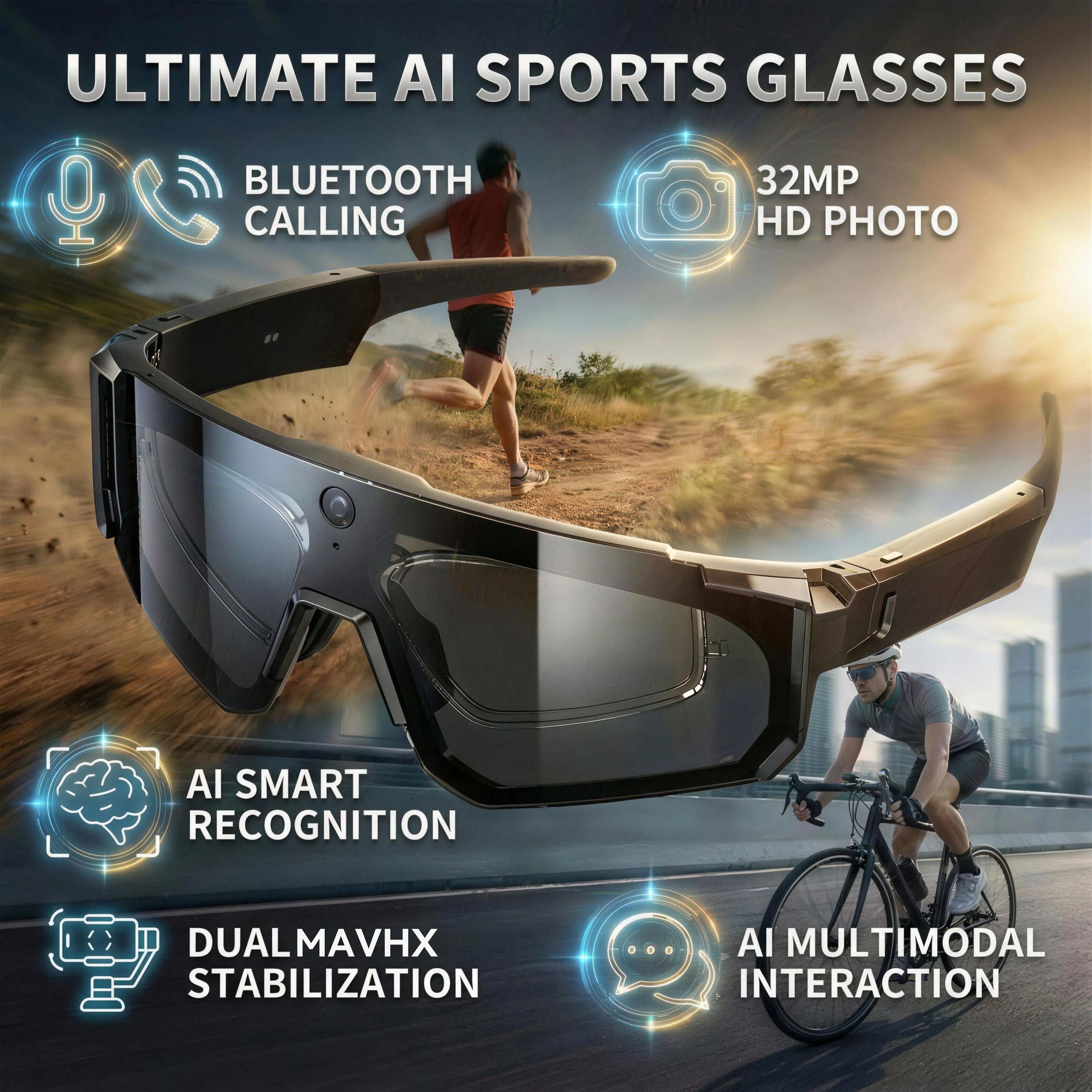 See It. Record It. Share It. — AI Smart Glasses with 800MP Camera, Anti-Shake HD Video & Bluetooth Calling
