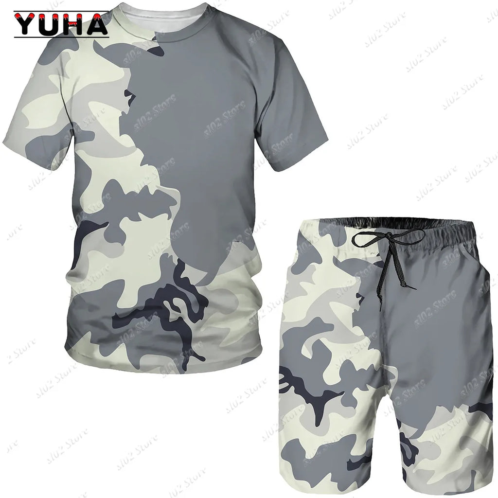 Men's Camouflage T-Shirt & Shorts Tracksuit Set – Outdoor Camping Hunting Sport