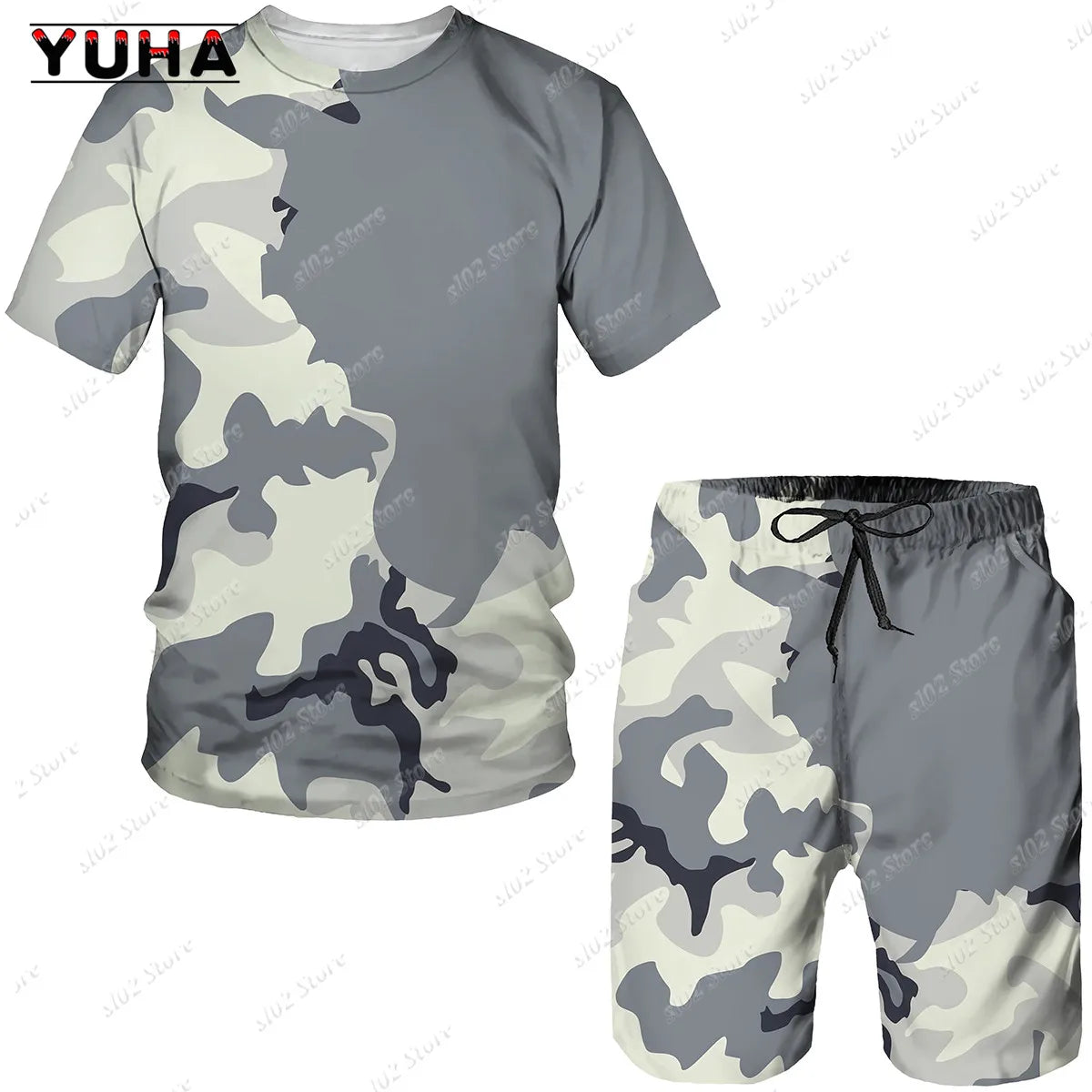 Men's Camouflage T-Shirt & Shorts Tracksuit Set – Outdoor Camping Hunting Sport