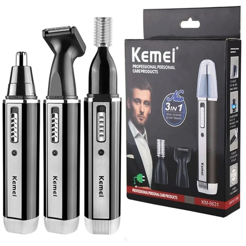 Kemei 4-in-1 Grooming Kit – Nose, Ear, Eyebrow & Beard Trimmer, USB Rechargeable