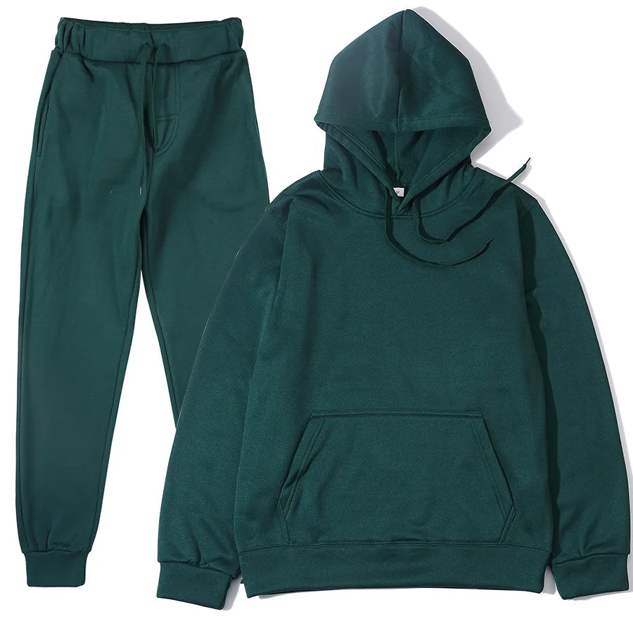 Men's Solid Color Hoodie & Pants Tracksuit Set – Fashionable Casual Sport (S–3XL)