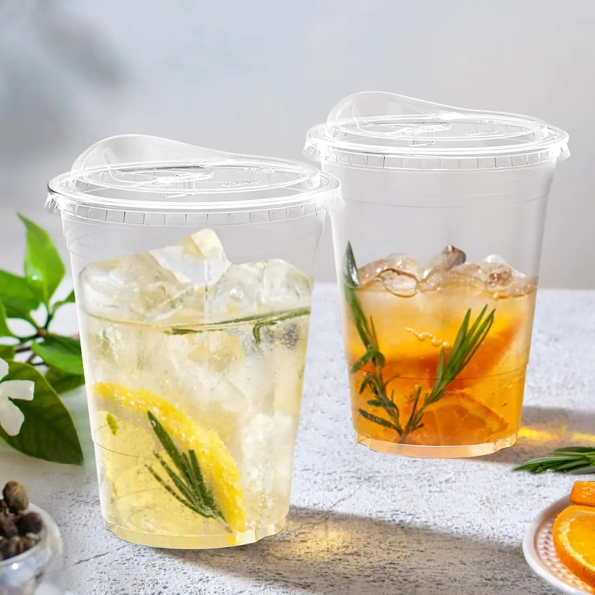 Clear Disposable Plastic Cups with Sip Lids – Iced Coffee & Smoothie Cups, 12/16/20oz, 20 or 50 Pack