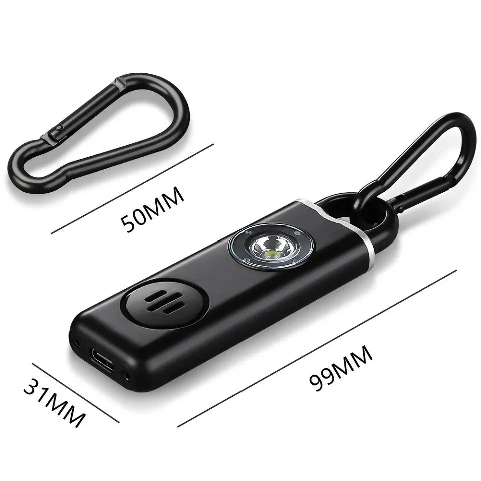 130dB Personal Safety Alarm Keychain with LED Light – Rechargeable Self Defense